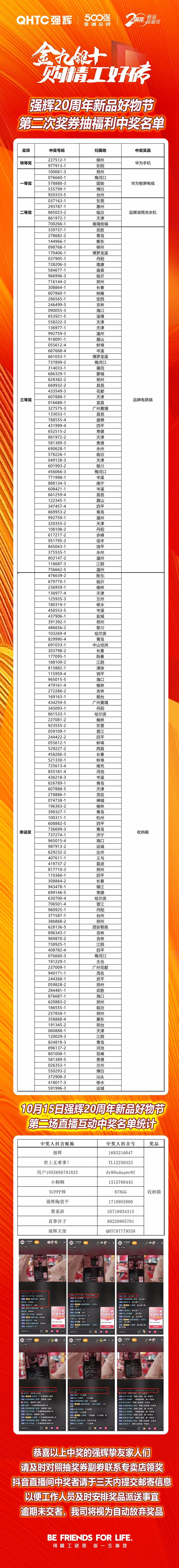 強(qiáng)輝20周年新品好物節(jié)第二場(chǎng)直播獲獎(jiǎng)名單公布！